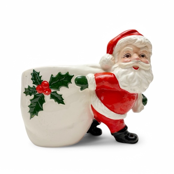 Vintage Kitchsy Relpo Santa Claus with Toy Bag Christmas Planter Japan Ceramic